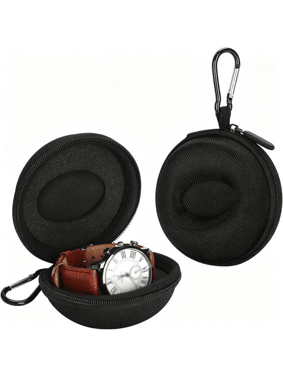 Portable Travel Single Watch Case (Black) | Crushproof Wristwatches Storage Box with Cushioned, Watch Holder case for Men & Women, for Travel, Gym, Outdoor