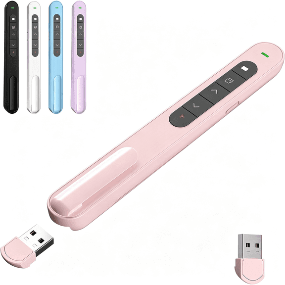 HBMYN Presentation Clicker for Powerpoint Presentations, Pink, | Long-Range Wireless Presenter Remote, Magnetic USB Receiver, PowerPoint Clicker Compatible with Windows/Android/macOS/Linux