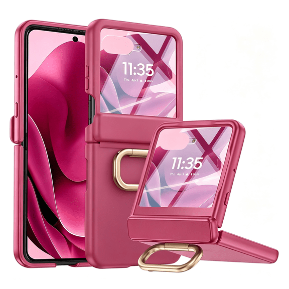 HBMYN for Razr 2026/2025 Case with Rotatable Ring, Hinge Protection Loop Shockproof Rugged Translucent Matte Case for Razr 2026/2025/2024 Cute Rose Pink