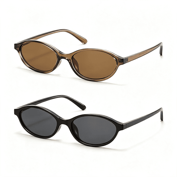 HBMYN Retro Oval Cat Eye Sunglasses for Women Small Y2K Thin Narrow 100% Uv Protection Lightweight Vintage 90S Sun Glasses Trendy Oval Sunglasses for Women