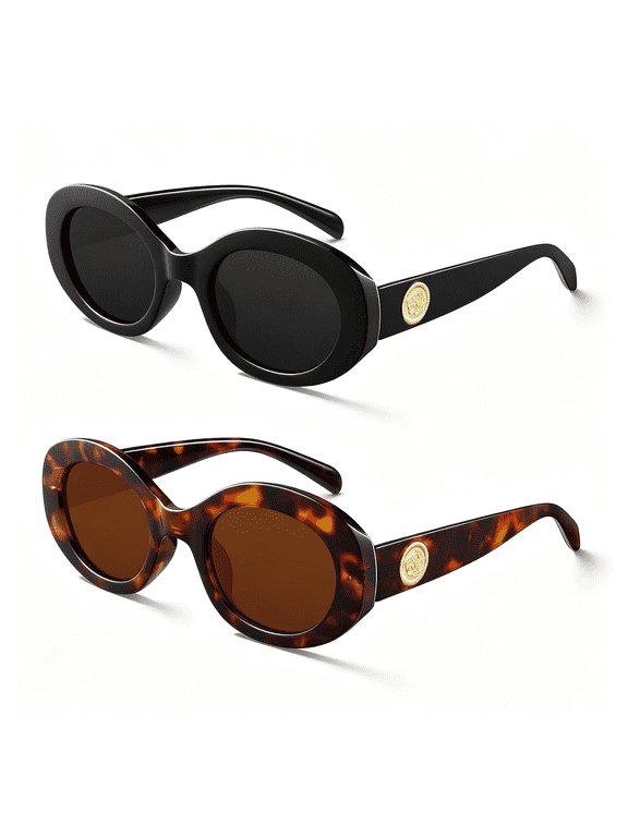 Retro Oval Sunglasses for Women 90S Round Y2K Trendy Sun Glasses Chunky Thick Frame Uv Protection Shades, Flattering Oval Sunglasses for Women for Daily Wear