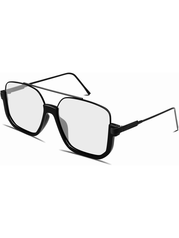 Retro Oversized Aviator Sunglasses for Women Men Square Double Bridge Pilot Sun Glasses 70s Trendy Shades clear sunglasses for women