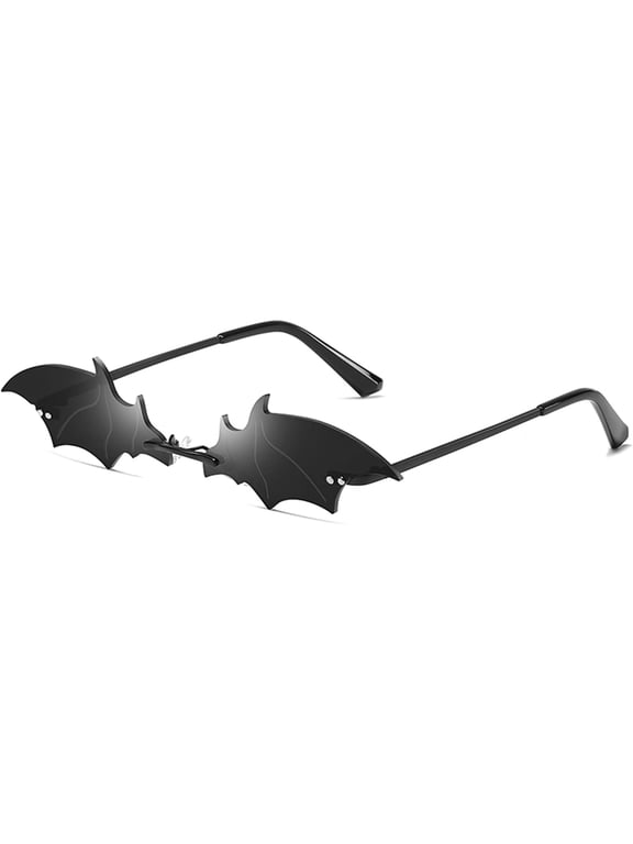 Rimless Sunglasses Women Men Party Goth Bat,Goth Sunglasses Rimless Frameless Glasses Trendy Flame Eyewear UV400