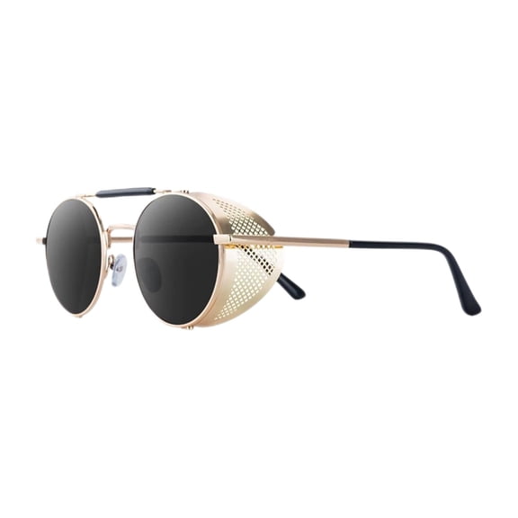 HBMYN Round Retro Steampunk Sunglass Goggles Uv400 Protection Vintage Goggles for Women Gray Lens Frame