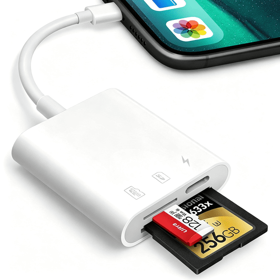 HBMYN SD Card Reader for iPhone iPad,Trail Game Camera Micro SD Card Reader Viewer,SLR Cameras SD Reader with Dual Slot,Photography Memory Card Adapter,Plug and Play