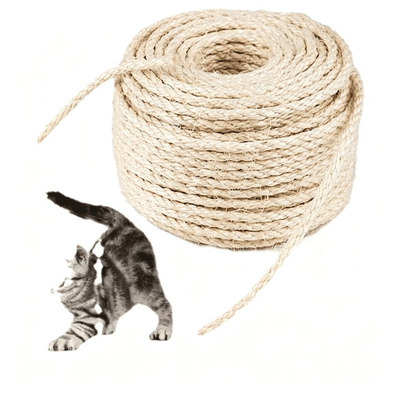 HBMYN Sisal Rope for Cat Scratcher 1/4" 100 Ft Cat Tree Rope, Twine for Repairing Scratching Post Replacement DIY Hemp