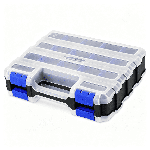 HBMYN Small Parts Organizer Storage Case Tools Box 34-Compartments | Double Side Organizer Box with Removable Dividers for Small Hardware, Screws, Bolts, Nuts, Nails, Beads (Blue)