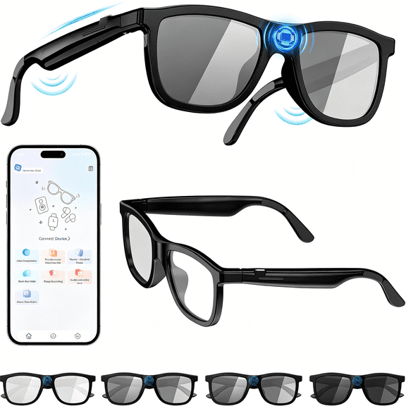 HBMYN Smart Audio Glasses with Electrochromic Lenses,Adjustable Tint Sunglasses for Driving,Travel,Daily Use,Open Ear Bluetooth,Ai Translation,Tech Gadget Gift for Men Women