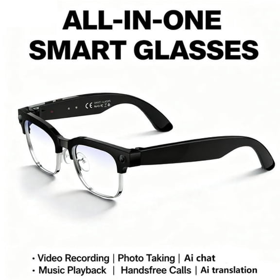 HBMYN Smart Glasses with 8MP Camera, 4K Video & HD Photo, Audio, Voice Assistant, Real-Time Translation, Object Recognition, Noise-Cancel Calls, Music, Photochromic Lenses