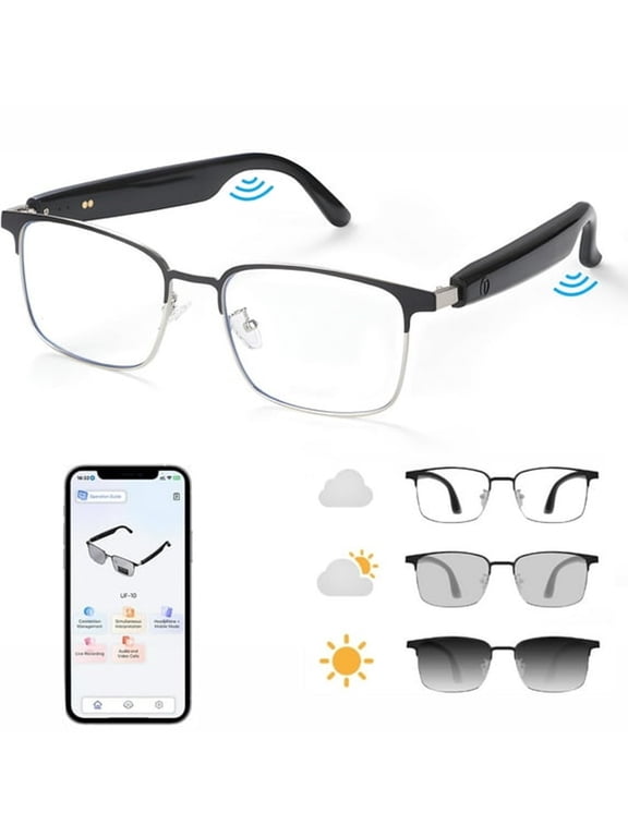 Smart Glasses with Ai Translation,Bluetooth Audio Sunglasses with Photochromic Lenses,Voice Assistant,Real-Time Translation,Supports 144+ Languages,Great for Business,Travel Silver