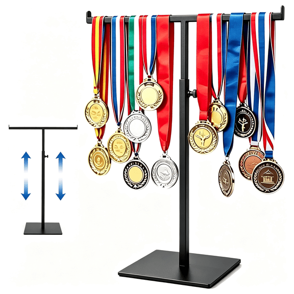 HBMYN Sports Medal Hanger Display,T bar Metals Medal Display Rack Adjustable Award Holder Stand for Basketball Running Sports Race Honor Medal Hanger Rack Award Holder Graduations Party
