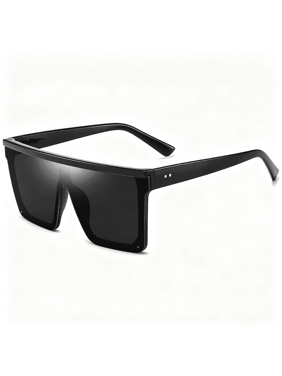 Square Oversized Sunglasses for Women Men Fashion Flat Top Big Black Frame Shades