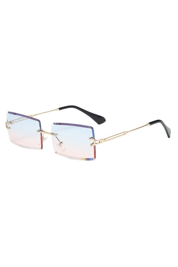 Square Rimless Tinted Lens Retro Party Rave Shades Glasses-Blue Blue Pink