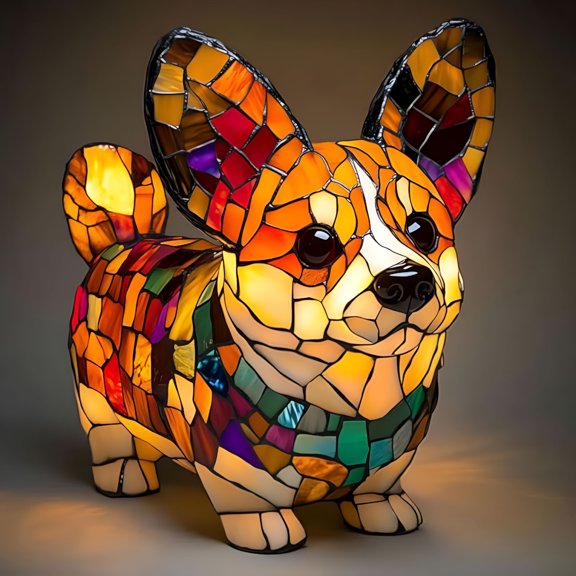 HBMYN Standing Corgi LED Night Light, Stained Resin Table Lamp