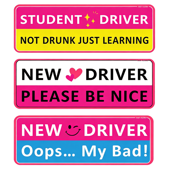 HBMYN Student Driver Magnet for Car,3Pcs Funny New Driver Magnet Sticker for Car,Cute Pink Reflective Magnetic Bumper Sticker,Removable Safety Rookie Attention Sign