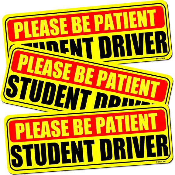 HBMYN Student Driver Sticker Magnet for Car 3 Pack,Please Be Patient Student Driver Magnet,Magnetic New Drivers Vehicle Safety Sign,Yellow Large Bold Text 9 X 3.5"