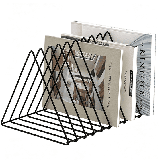 HBMYN Triangle Desk Organizer - Metal Wire Magazine Holder, 10 Sections, Decorative File Folder Organizer, Vinyl Record Storage, Office File Holder - Metal Wire record holder Black