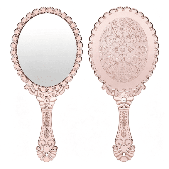 HBMYN Vintage Handheld Mirror,Small Hand Held Decorative Mirrors for Face Makeup Embossed Flower Portable Antique Travel Personal Cosmetic Mirror,Elegant handheld mirror