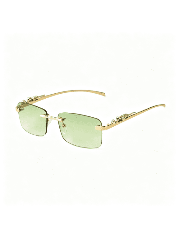 Vintage Rimless Sunglasses for Women Men | Frameless Rectangle Sun glasses with Tinted Colored Lens, Luxury Gold Silver Metal , Fashion Eyewear for Driving Travel Party