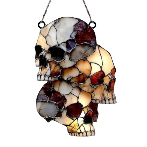 HBMYN Vintage Stained Glass Skull Pendant Light, Gothic Hanging Lamp for Bar, Cafe, Bedroom, Halloween, Unique Home Decor Lighting Fixture, Vintage Gothic Decor