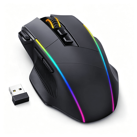 HBMYN Wireless Gaming Mouse, 3-Mode 2.4G/USB-C/Bluetooth with RGB Backlit | 6 Level 10000DPI, Ergonomic Design, 8 Programmable Buttons, 58H Capacity Rechargeable, Computer Mouse for PC/Mac/Laptop