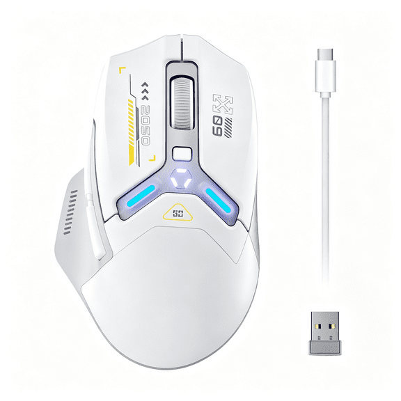 HBMYN Wireless Gaming Mouse,Real Tri-Mode 10k DPI Fully Programmable|2.4G Wireless/Type-C Wired/Bluetooth Mouse,RGB Lighting,Hyperspeed Rechargeable Wireless Mouse for Laptop PC Computer Mac