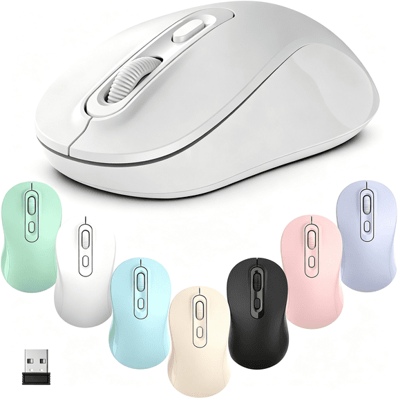 HBMYN Wireless Mouse, 2026 New Model, Silent Click Ergonomic Design, Portable, 4 Buttons, Adjustable DPI (800/1200/1600), for Laptop/PC/Office (White)