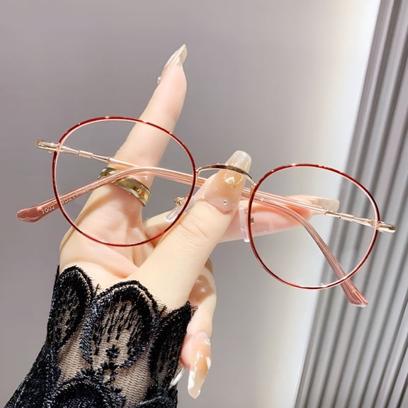 HBMYN Women Round Reading Glasses Metal Blue Light Blocking Readers Red Presbyopic Glasses Eyeglass Frame Blue Light Glasses for Computer Use