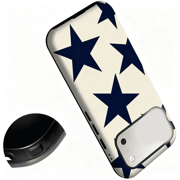 HBMYN for iPhone 17 Pro Max Case | Beige Navy Blue Stars | Slim Drop Protection Design Slim Star Phone Case