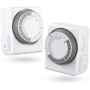 HBN Indoor Timer-24 Hour Plug-in Mechanical Indoor Mini Timer with 2 Outlets, 3 Prong, 2-Pack