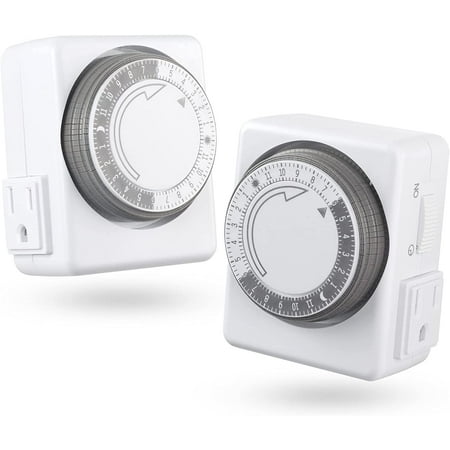 HBN Indoor Timer-24 Hour Plug-in Mechanical Indoor Mini Timer with 2 Outlets, 3 Prong, 2-Pack