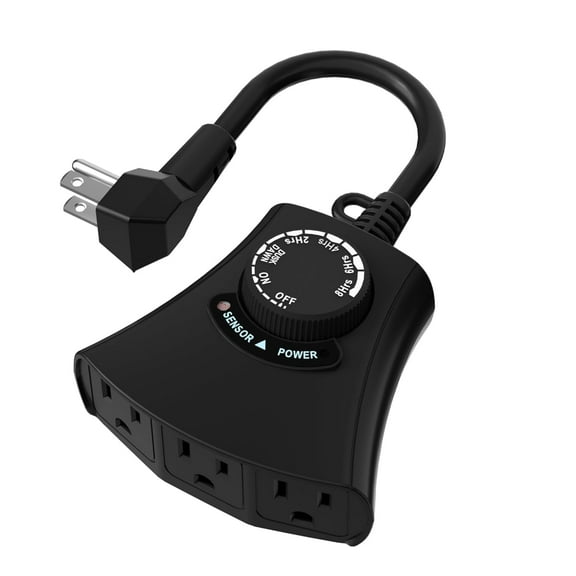 HBN Outdoor Light Timer Waterproof, Weatherproof Photocell Dusk to Dawn Light Sensor Timer 2/4/6/8 Countdown Timer, 3 Grounded Outlet for Christmas Lights,Hallowen Deceration,1875W 15A 1/2HP