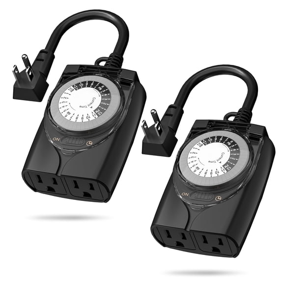 HBN Outdoor Timer Outlet Waterproof, 24 Hour Mechanical Light Timers for Electrical Outlets Outdoor Weatherproof, 2 Grounded Outlets for Christmas Lights, Pool Pump, 15A 1/2HP