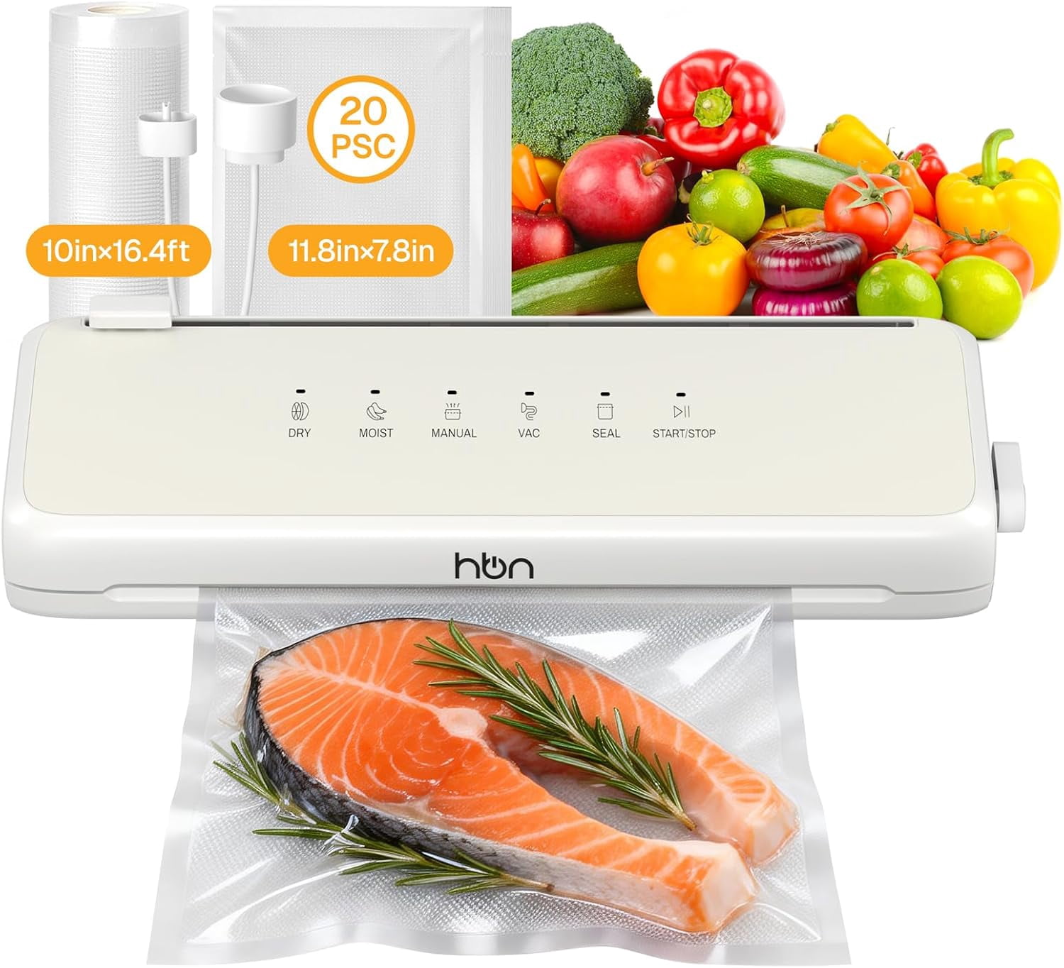 HBN Vacuum Sealer,60KPa Compact Vacuum Sealer Machine, Automatic Food Sealer  for Food Storage, Double Heat Seal Built-in Cutter with 1 Roll & 20 Bags