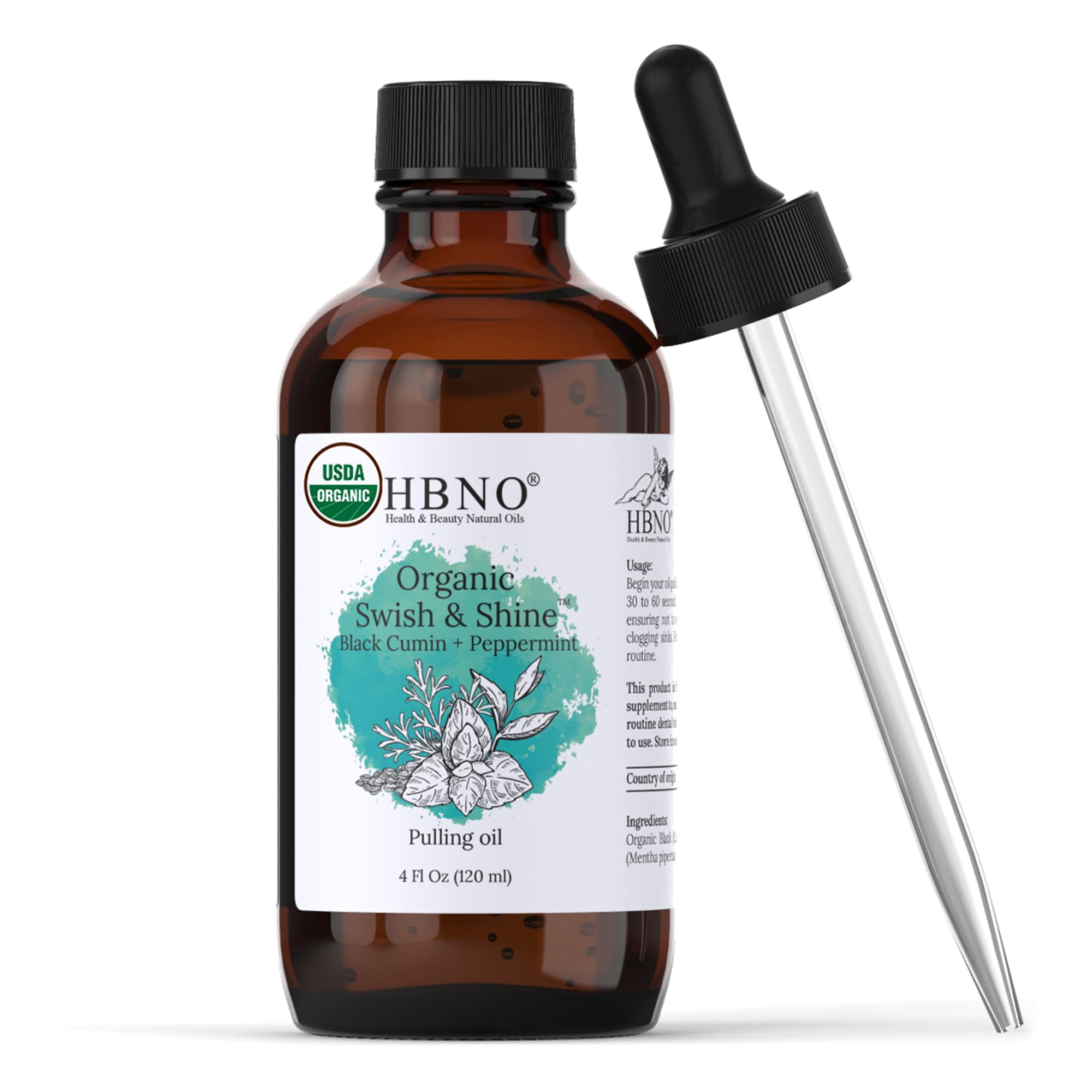 HBNO Black Cumin Oil Pulling Peppermint - Huge 4 oz (120ml) Value Size - Ideal for Everyday use as a Mouth freshener