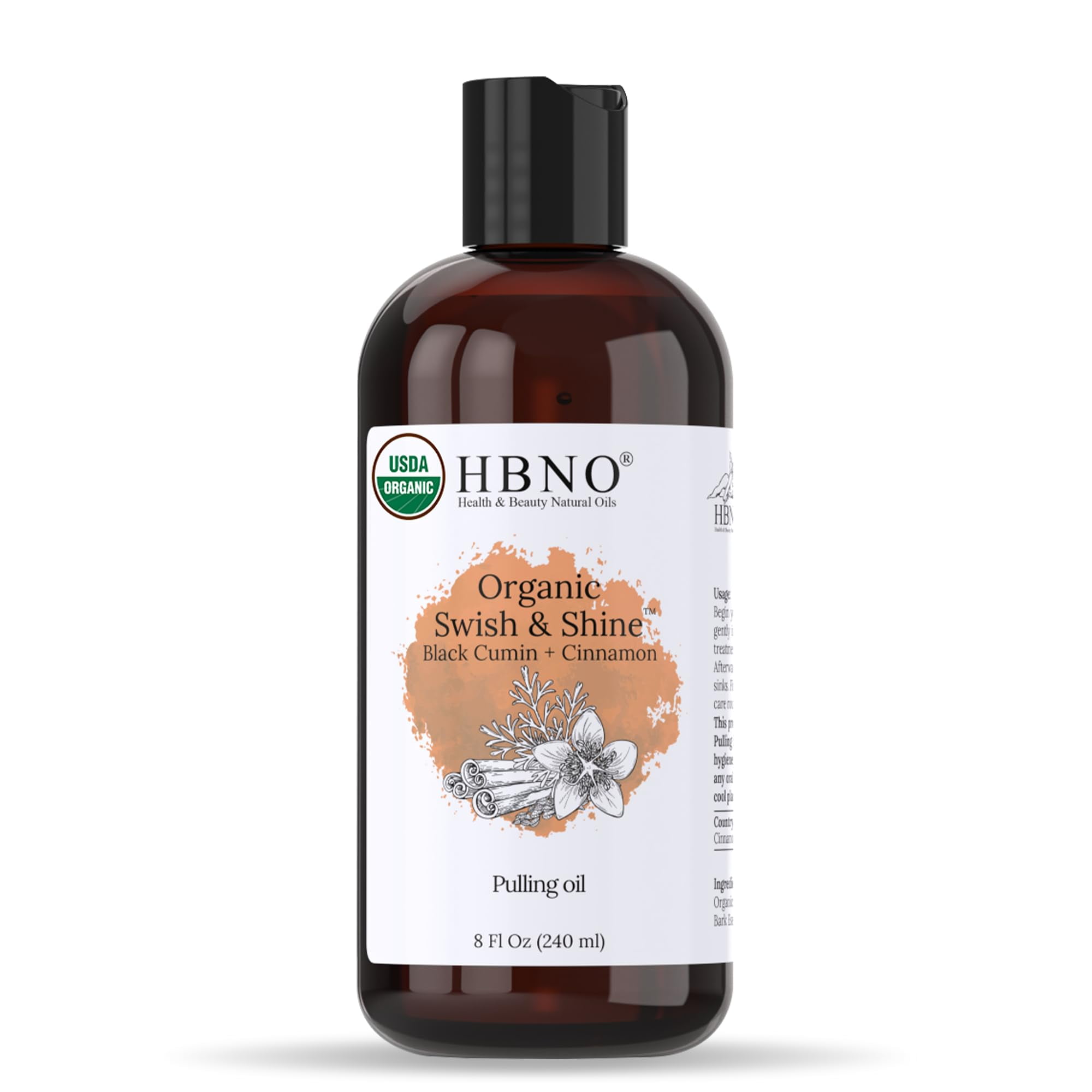 HBNO Black Cumin Oil pulling cinnamon - Huge 8 oz (240ml) Value Size - Ideal for everyday use as a mouth freshener