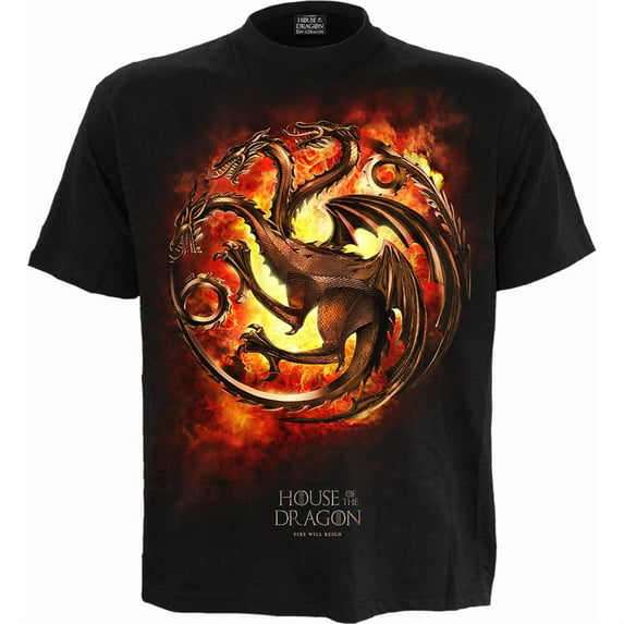 Spiral Direct Gothic HOD - DRAGON FLAMES - Front Print T-Shirt Black |House Of Dragon|Dragon|Flames