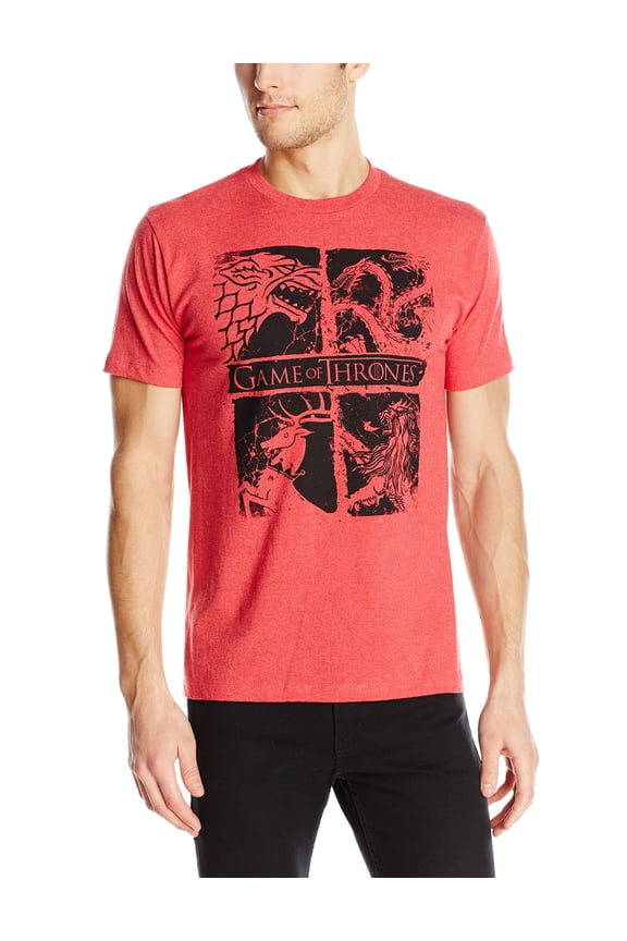 HBO'S Game of Thrones Men's Game of Thrones Four Houses T-Shirt, Red Heather, Small