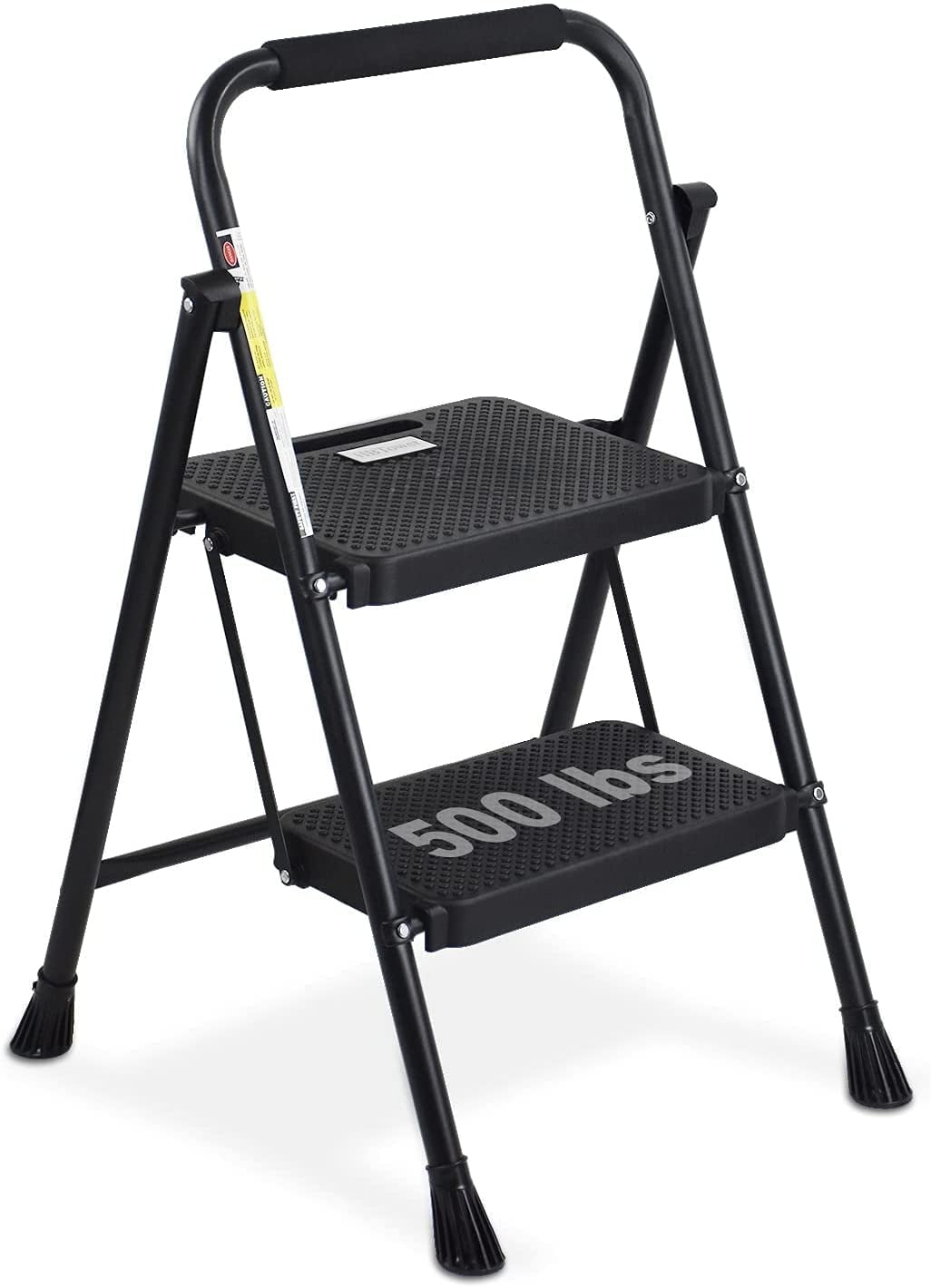Black Folding 2-Step Steel Ladder with Anti-Slip Pedal