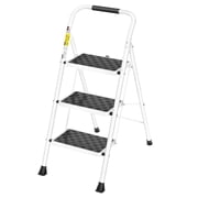 HBTower 3 Step Ladder, Step Stool for Adults, Step Ladder Folding Step Stool with Cushioned Handle, Wide Pedal, 330Lbs Load Heavy Duty, White