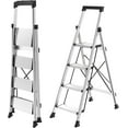 thumbnail image 1 of HBTower 4 Step Ladder with Tool Tray, Aluminum Anti-Slip Folding Step Stool for Adults, 330lbs Capacity, Light Weight Portable Ladder for Kitchen Warehouse Outdoor Work, 1 of 9