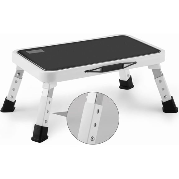 Foldable Step Stool, Adjustable Step Stool with a Non-Slip Platform, Step Ladder with Thick Rubber Feet for Adults or Children in Kitchen, Bedroom, Office, Rv, 330 Lbs Capacity, White