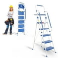 thumbnail image 1 of HBTower Folding 5-Step Ladder with Handrails and Tool Tray, Anti-Slip Wide Pedals, Safety Ladder for Adults, Blue, 1 of 10