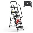 thumbnail image 1 of HBTower Folding 5-Step Ladder with Handrails and Tool Tray, Anti-Slip Wide Pedals, Safety Ladder for Adults, Black, 1 of 8