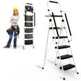 thumbnail image 1 of HBTower Folding 5-Step Ladder with Handrails and Tool Tray, Anti-Slip Wide Pedals, Safety Ladder for Adults, White, 1 of 9