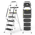 thumbnail image 1 of HBTower Folding 5-Step Ladder with Handrails and Tool Tray, Anti-Slip Wide Pedals, Safety Ladder for Adults, White, 1 of 10