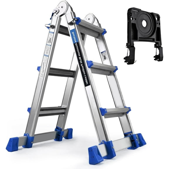 HBTower Ladder, A Frame 3 Step Extension Ladder, 11 Ft Multi Position Ladder with Removable Tool Tray and Stabilizer Bar, 330 lbs Capacity Telescoping Ladder for Household and Outdoor Work
