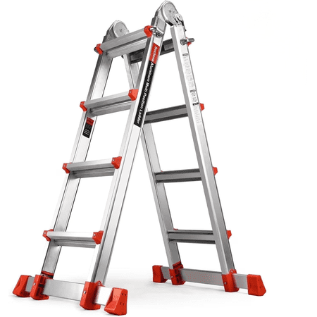 HBTower Ladder, A Frame 4 Step Extension Ladder, 14 FT Multi Position Ladder with Stabilizer Bar, 300 lbs Safe Load Telescopic Ladder for Home Indoor and Outdoor Work