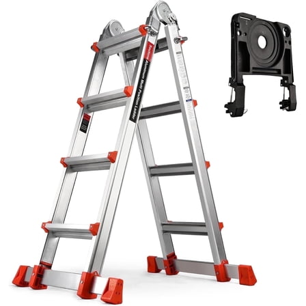 HBTower Ladder, A Frame 4 Step Extension Ladder, 14 FT Multi Position Ladder with Removable Tool Tray and Stabilizer Bar, 300 lbs Safe Load Telescopic Ladder for Home Indoor and Outdoor Work