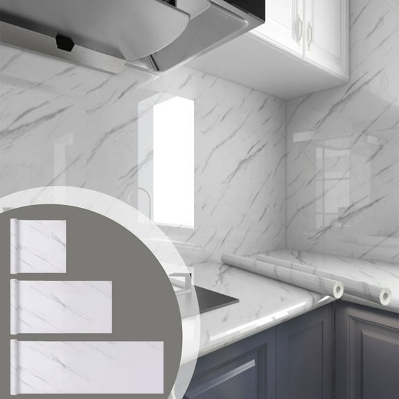 HBYJLZYG 118 78 40In Three Sizes White Marbled Paper Countertop Rainproof Wallpaper Peel and Stick Wallpaper Roll Self Adhesive Removable for Kitchen Cabin, Kitchen Storage Organization
